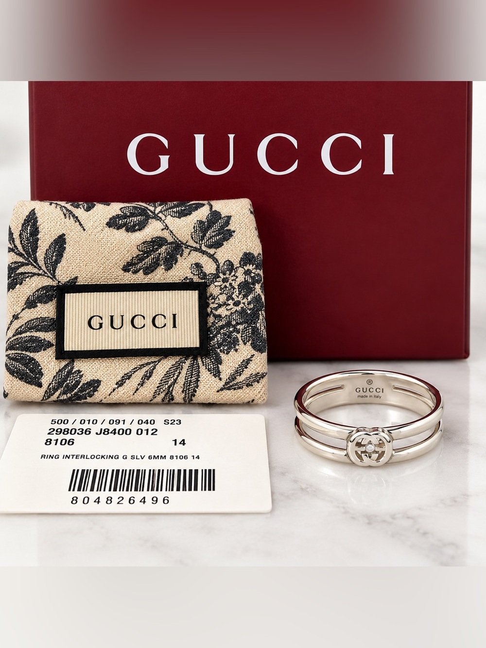NWT Gucci Silver Interlocking G Band with Polished Finish 14